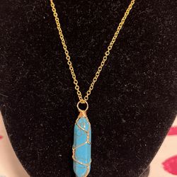 Wire Wrapped Turquoise Crystal Pendant Necklace