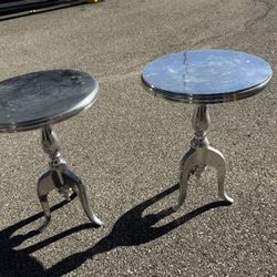 Silver Round Aluminum, Pedestal Accent Side Table, 15"W x 22"H . Need Cleaned up and polished.  