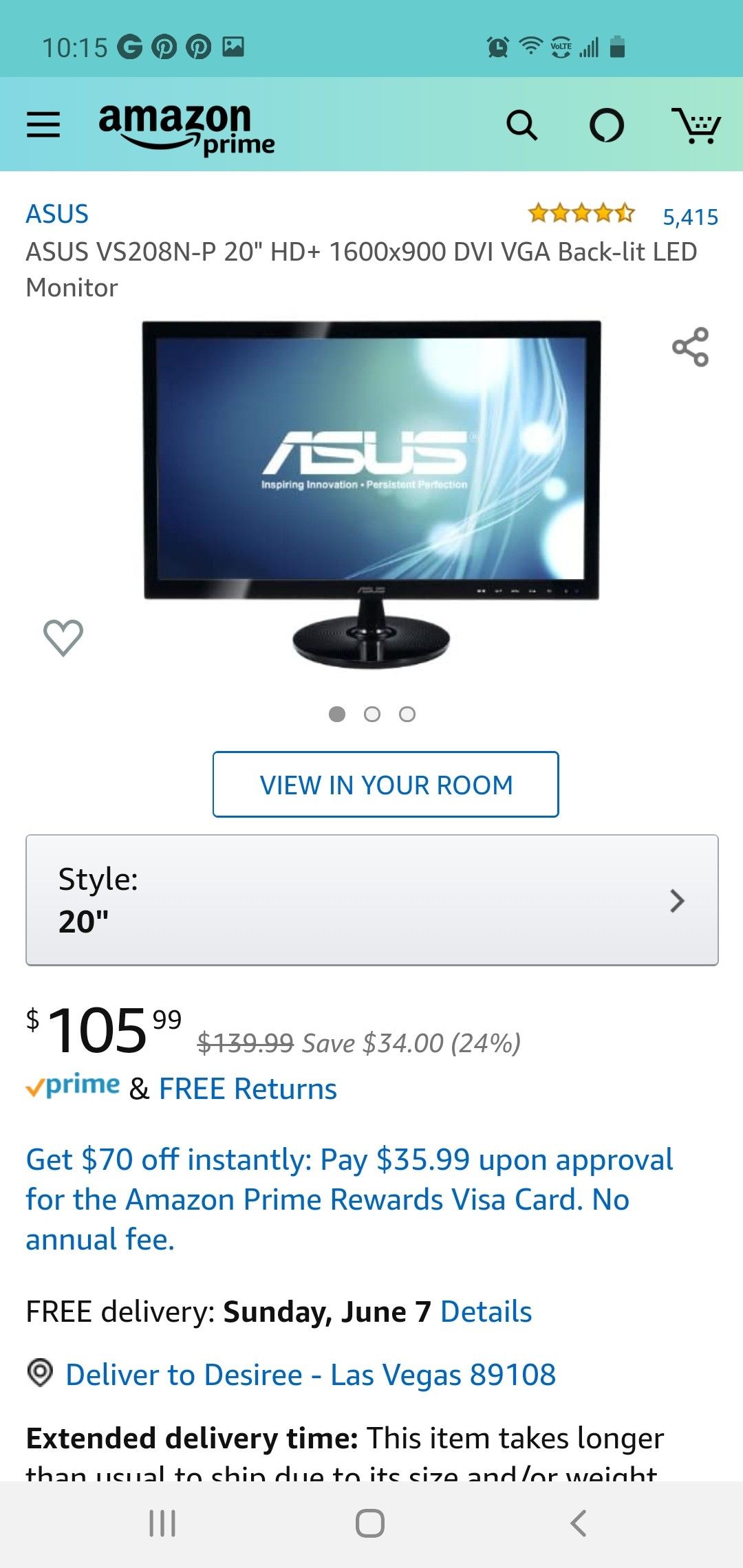 $65 ASUS LCD MONITOR