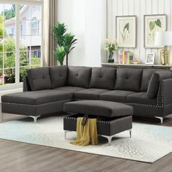 Sectional Sofa Whit Ottoman . Perfect For Your Living Room  - Nuevo Sofa Seccional Perfecto Para Su Sala 