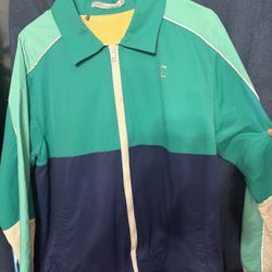 Criquet Teal & Navy Colorblock Bomber Jacket Medium