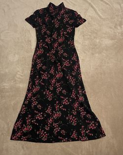 Charm, elegant cheongsam Floral Black and Pink Maxi Dress Size Small 