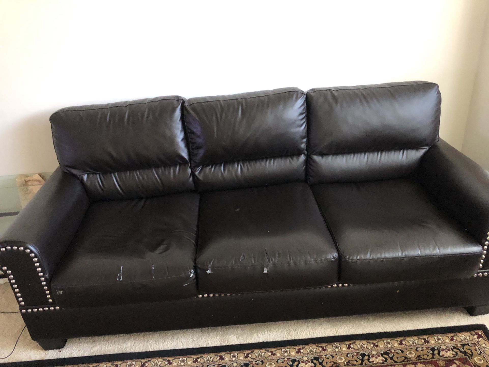 Black Leather Couch And Love Set