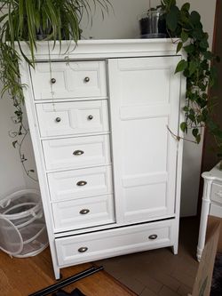 Tall White Dresser with Sliding Door