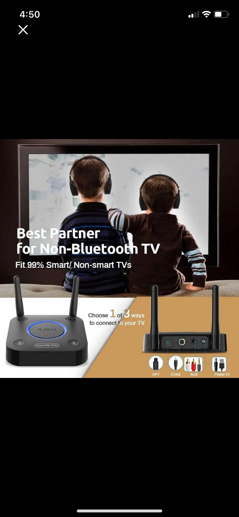 1Mii B06TX Bluetooth 5.2 Transmitter for TV to Wireless Headphone Adapter      