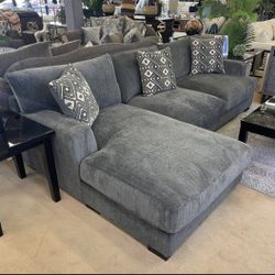 👋 New Sale👋 Carlsbad 2 Piece Modular Sectional w'th Chaise | Grey| Living Room | Premium Suede with Extra-Soft Feel