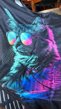 Black Neon Cat Graphic T-Shirt 2XL