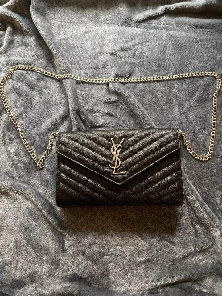 YSL Yves Saint Laurent Black And Silver Leather Crossbody Bag