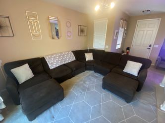 Dark Brown Sectional Sofa with Two Storage Ottomans