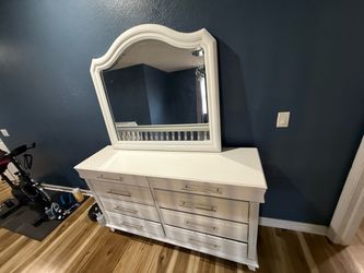 White Dresser with Arched Mirror