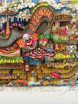 Charles Fazzino A Hot Dog In Coney Island 33/50 DX 3d Framed Art / Signed