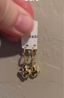 Gold-Tone Flower Drop Hoop Earrings