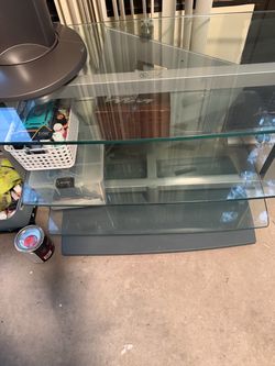 Swivel Glass and Metal TV Stand with Shelves