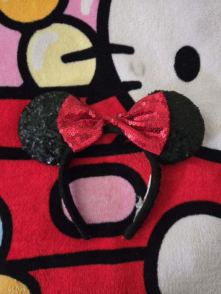 Disney Sequined Headband Red Bow Black Ears