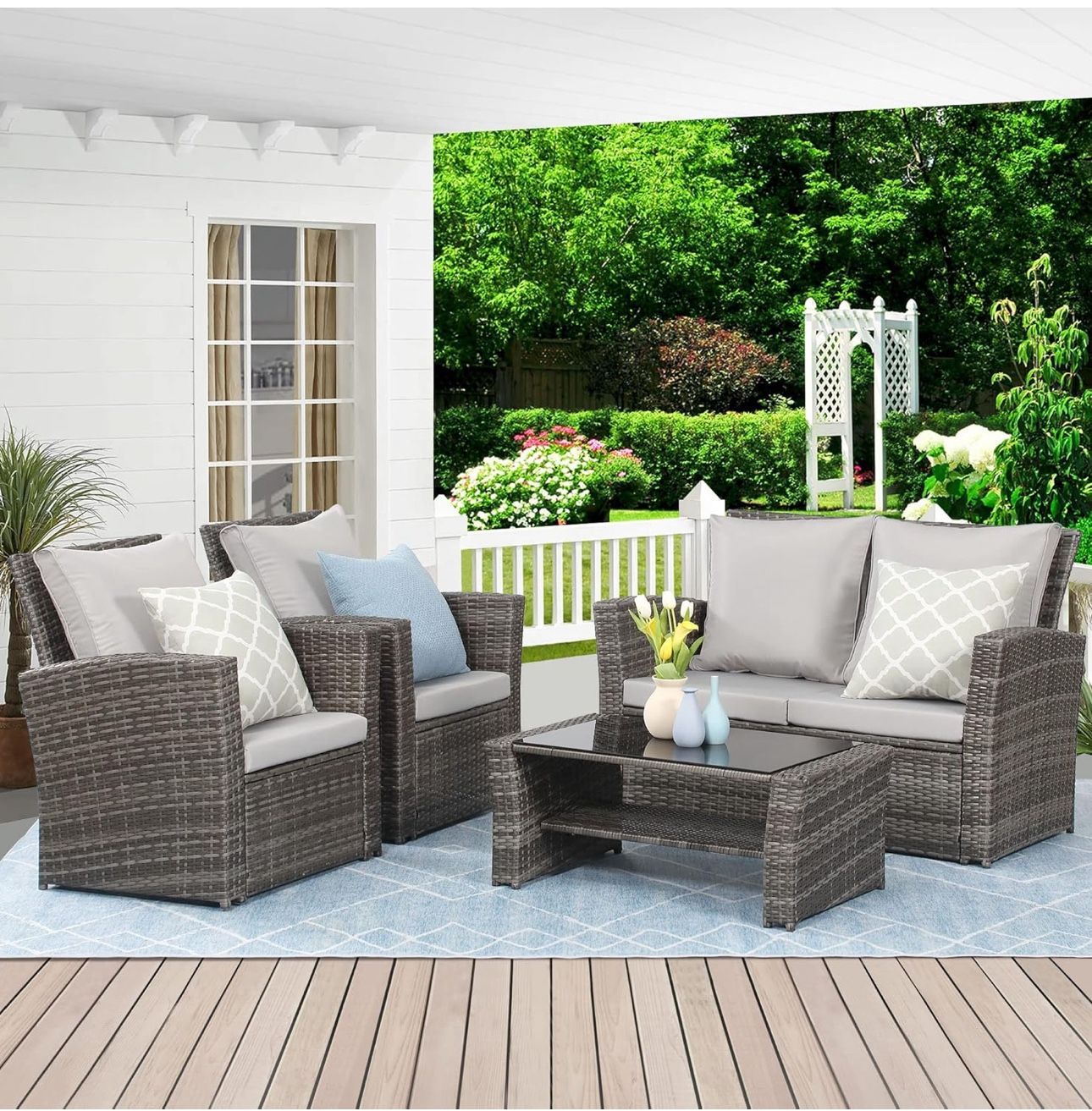 Flash SALE 🎈Brand New assembled 4 piece wicker outdoor patio furniture set