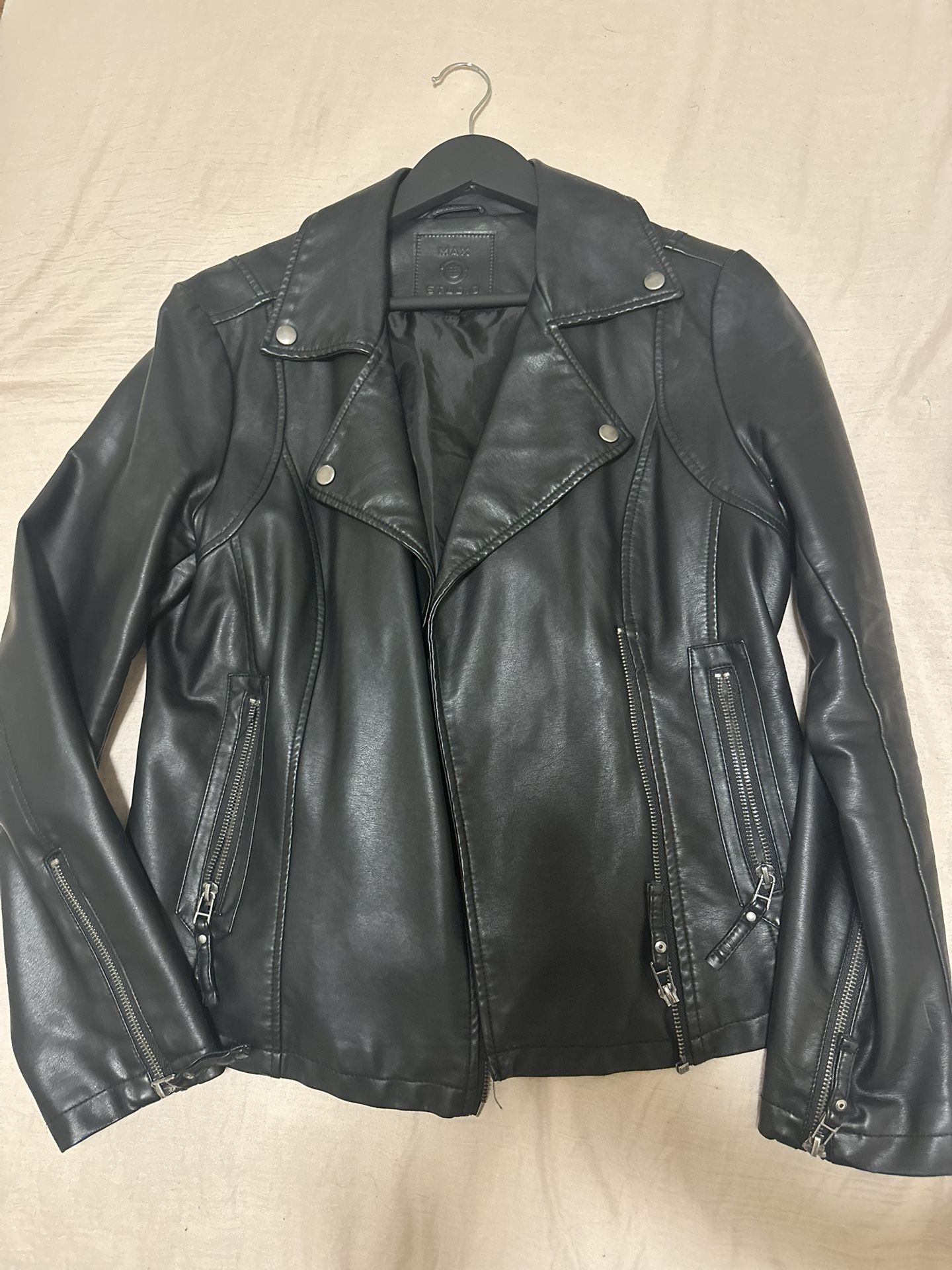 Max Studio, Black Leather Jacket Size M