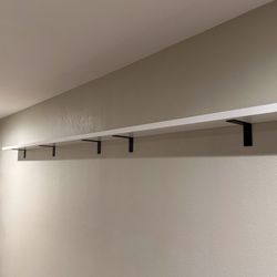 13.5’ Custom Solid Wood Wall Shelf with 6 Black Brackets
