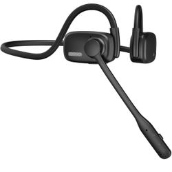 Bluetooth Wireless Headphones with Noise Cancelling Mic, 12H Playtime, 15.4mm Diaphragm Driver, Open Ear Headset for Office Meeting Running Cycling Tr