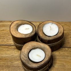 Rustic Log Tea Light Candle Holders (3)