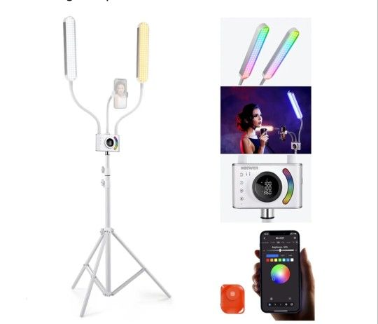 NEEWER RGB Esthetician Light Kit Upgraded with Phone APP Control/Touch Bar, Separate Control Dual Arm LED Video Light w Phone Holder/Stand/Travel Bag,