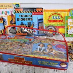 Construction Board Books and Jumbo Floor Puzzle Set