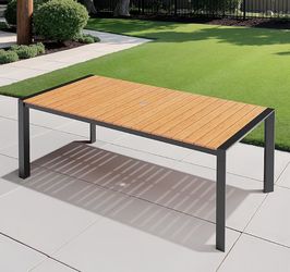 71.4 in. Aluminum Brown Rectangular Outdoor Patio Dining Table with Umbrella Hole