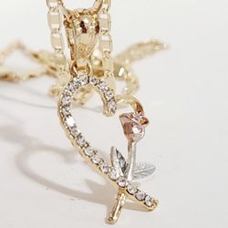 14k Gold Plated Rose Hearts Necklace 