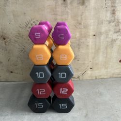 Pair of 5,8,10,12,15lb dumbbells with cuts in the neoprene $75