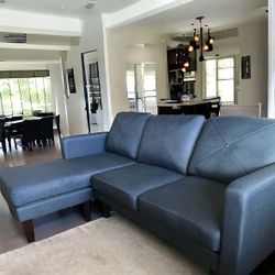 Dark Blue Mid Century Modern 79” Sectional Sofa with Reversible Chaise by Belffin