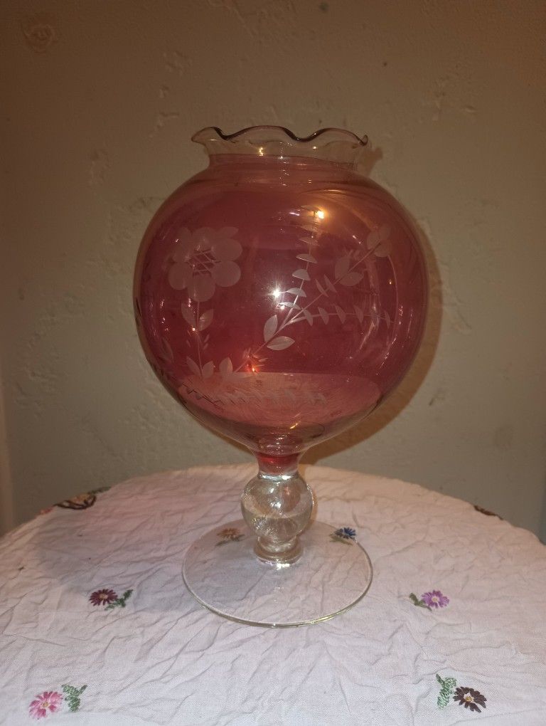 Vintage Pink Glass Globe Candy Dish
