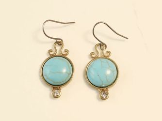 GOLD CRYSTAL TURQUOISE ROUND TURQUOISE STONE DANGLE EARRINGS