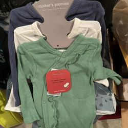 New Baby Girl 3 Pc 6-9 Months Mothers Promise Botanical Garden Ribbed Onesies Bodysuit Grey Blue Green 