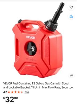 VEVOR 1.3 Gallon Red Gas Can with Spout