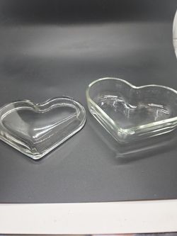 Heart Shaped Clear Glass Candy Trinket Jewelry Box Vintage