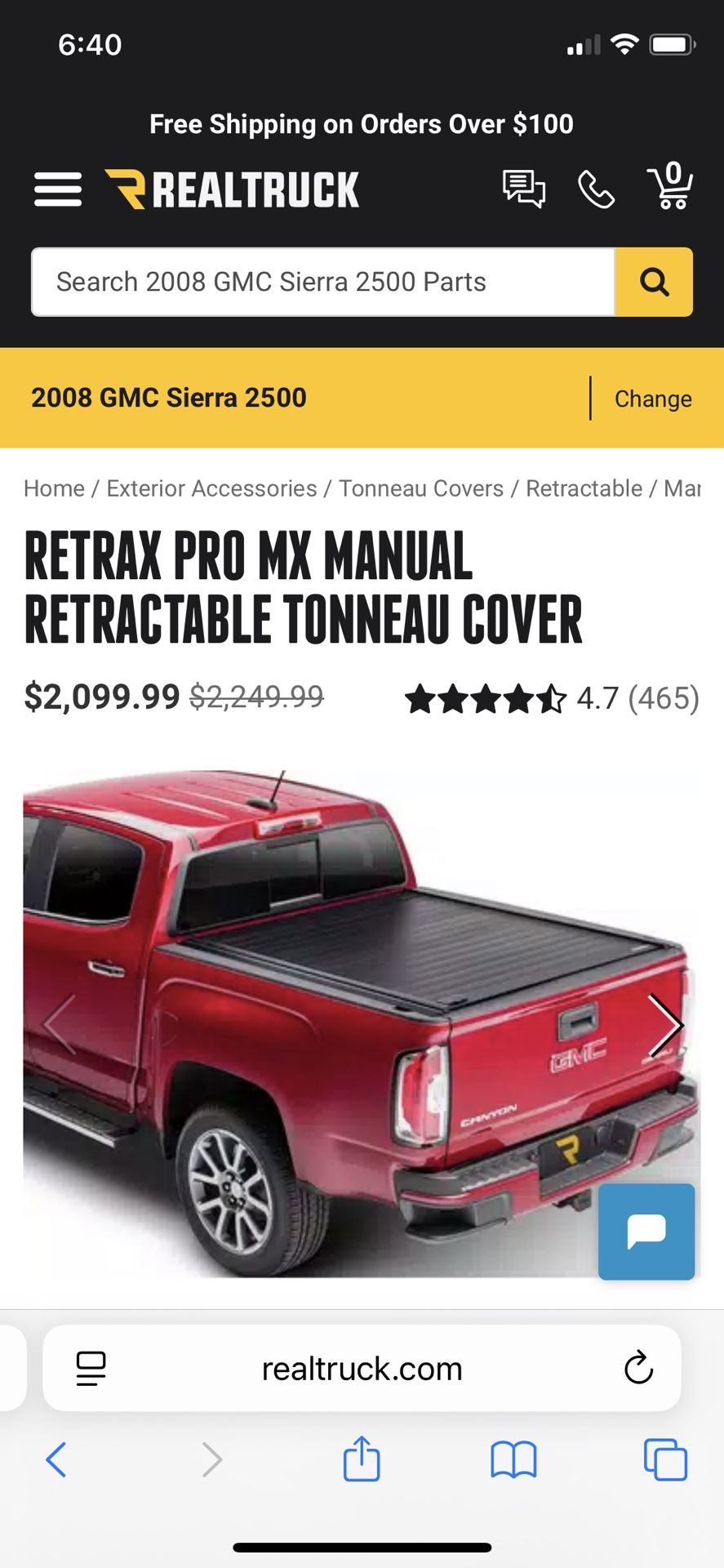 Retrax Roll Out Tonneau Cover Standard Short Bed 6.6 Ft Bed
