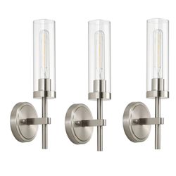 Set of 3 Brushed Nickel Hardwired Wall Sconces 