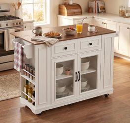 SOME SCRATCHES Assembled New 54" Rolling Kitchen Island with Power Outlet & Storage Kitchen Cart
