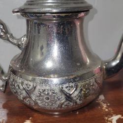 Rare 1900s Turkish Silver Plated Brass Teapot Functions Well 