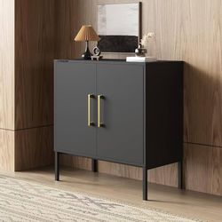 FH007BK Storage Cabinet with Doors and Shelves, Free Standing Office Cabinet, Modern Wood Buffet Sideboard for Kitchen, Living Room, Bedroom, Hallway,