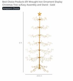 Best Choice Products 6ft Wrought Iron Ornament Display Christmas Tree w/Easy Assembly and Stand - Gold