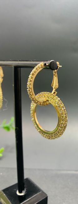 Full Crystal Circle Earrings for Women Luxury Round Shiny, Gold Color