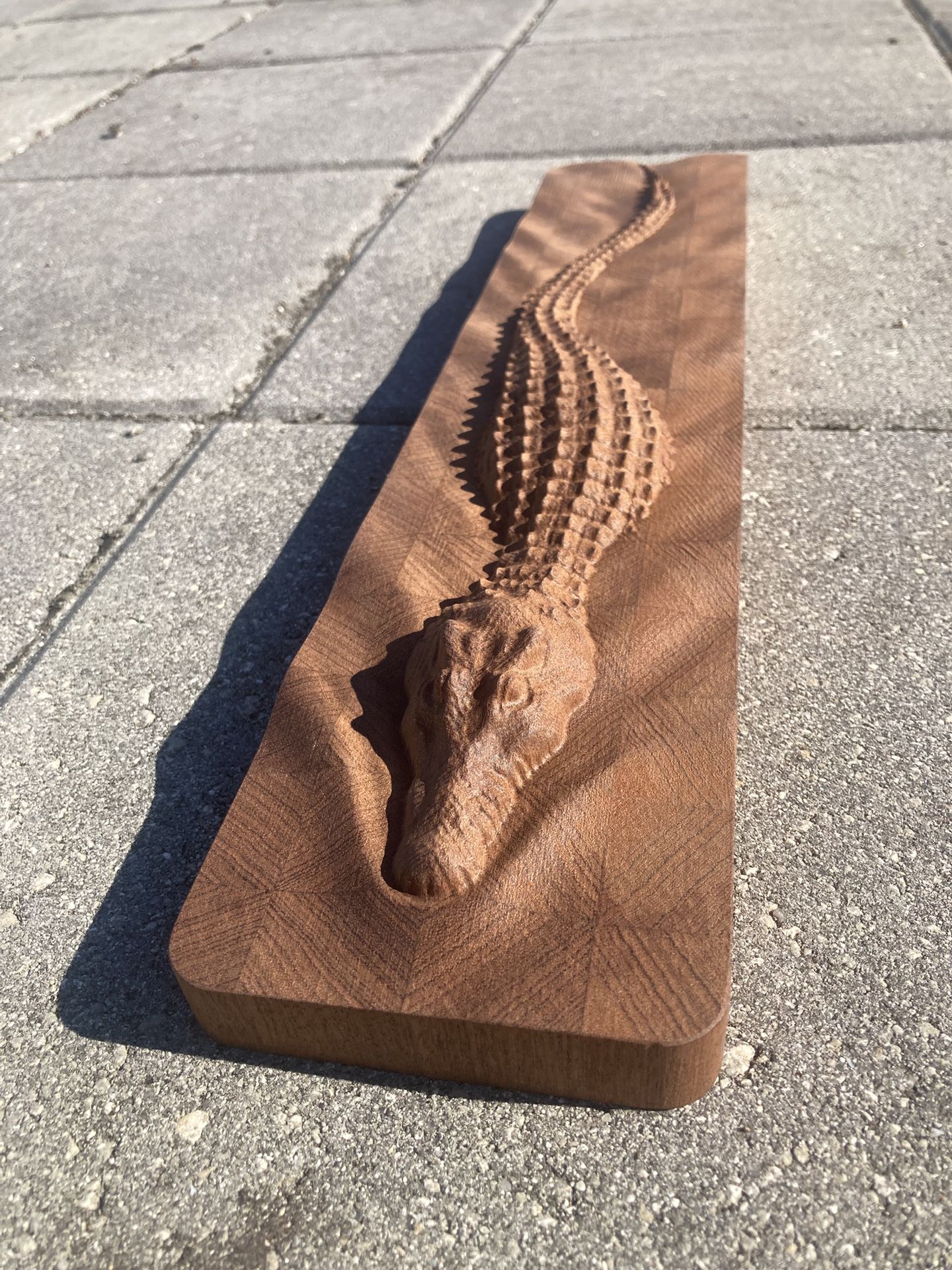 16” Mahogany Carved Swimming Gator