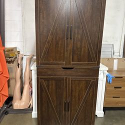 72" Tall Kitchen Pantry Cabinet with X-Barn Doors, Farmhouse Storage Cabinets with Organizer, Drawer and Adjustable Shelves, Wood Cupboard for Kitchen