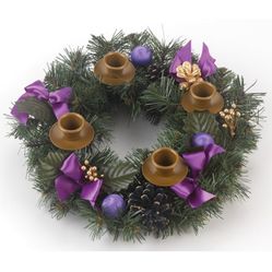 Purple Ribbon Advent Wreath by Vermont Christmas Company - Durable Construction - 11" Diameter - Traditional Advent Wreath Candle Holder