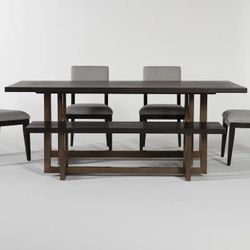 Pierce Espresso 86" Dining Table Set with Bench + 4 Side Chairs
