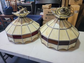 Vintage Tiffany Style Stained Glass Hanging Light Swag Chandelier Bar Lamps