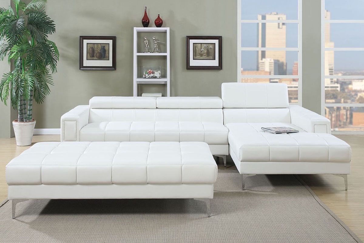 White Faux Leather Sectional Sofa - Ottoman Sold Separate