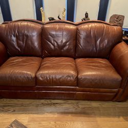 Classic Studded Leather Couch And Club Chair