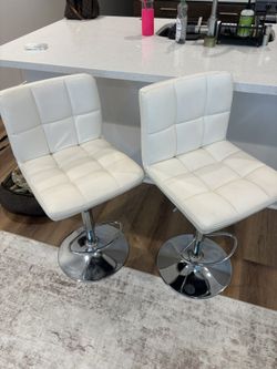 Set of 2 Modern White Adjustable Barstools