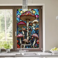 Stained Glass Mushroom Window Privacy Film 19.7x35.4